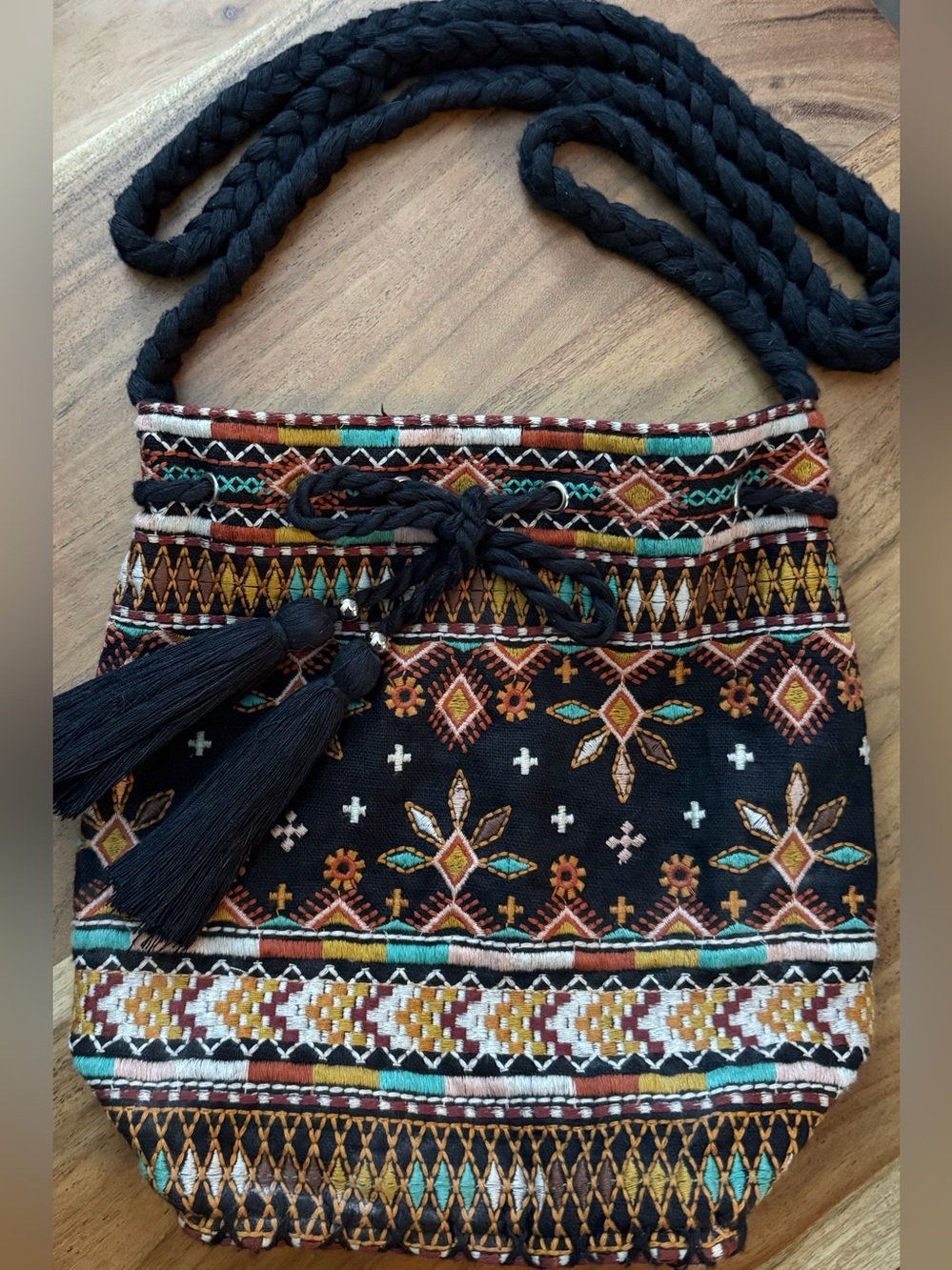 Johnny Was Velvet Embroidered Boho Crossbody Bag